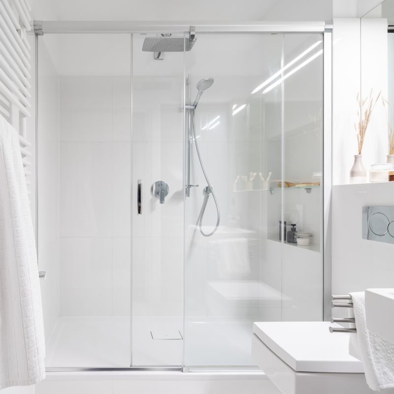 Glass Enclosed Shower with Modern Fixtures